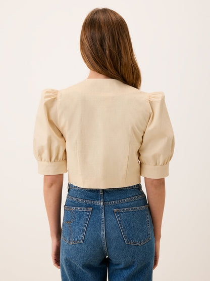 MAYA beige cotton bolero jacket, back view by Rouje