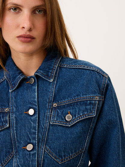 SAMIR indigo denim jacket, detail of puff sleeves by Rouje