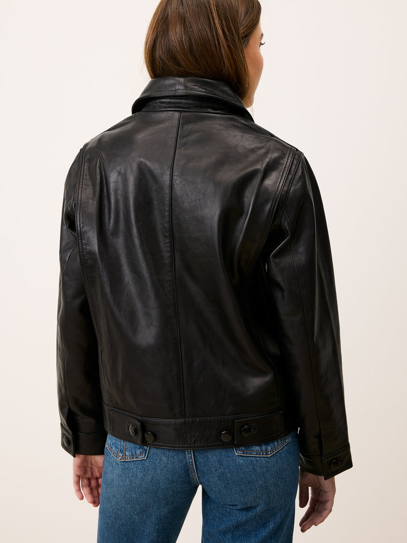 STAN cachou leather straight jacket, lifestyle setting by Rouje