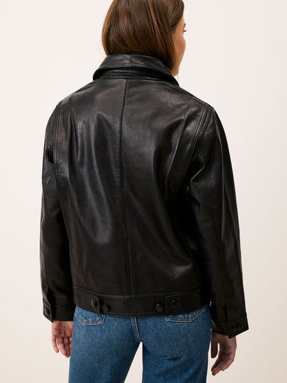 STAN cachou leather straight jacket, lifestyle setting by Rouje