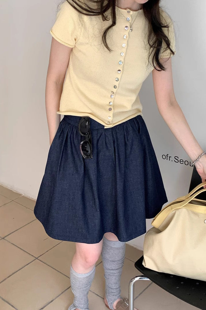 Vintage Blue High Waist A Line Denim Mini Skirt