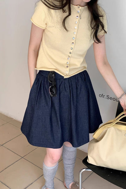 Vintage Blue High Waist A Line Denim Mini Skirt