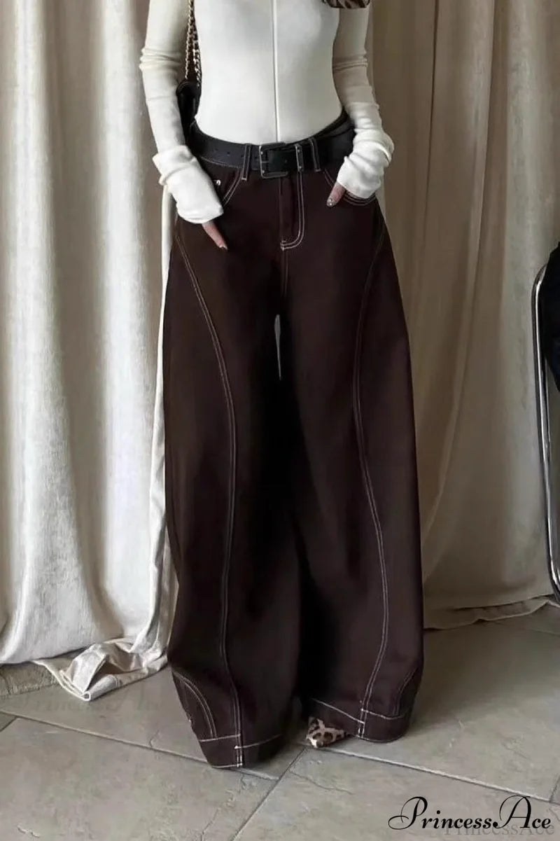 Vintage Brown High Waist Straight Leg Jeans