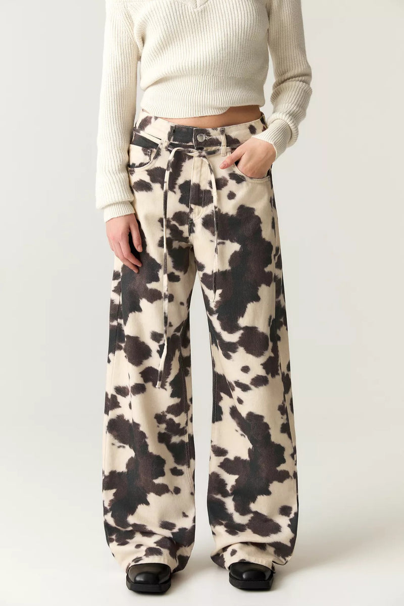 Vintage Cow Print Casual Jeans
