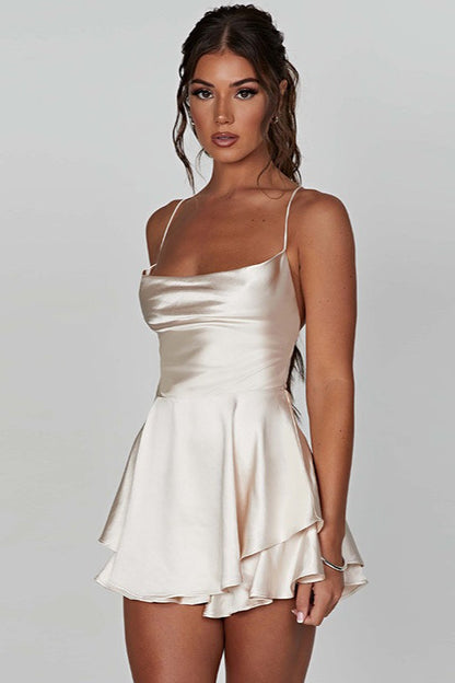 Vintage Cowl Neck Backless Tie Strap Mini Dress