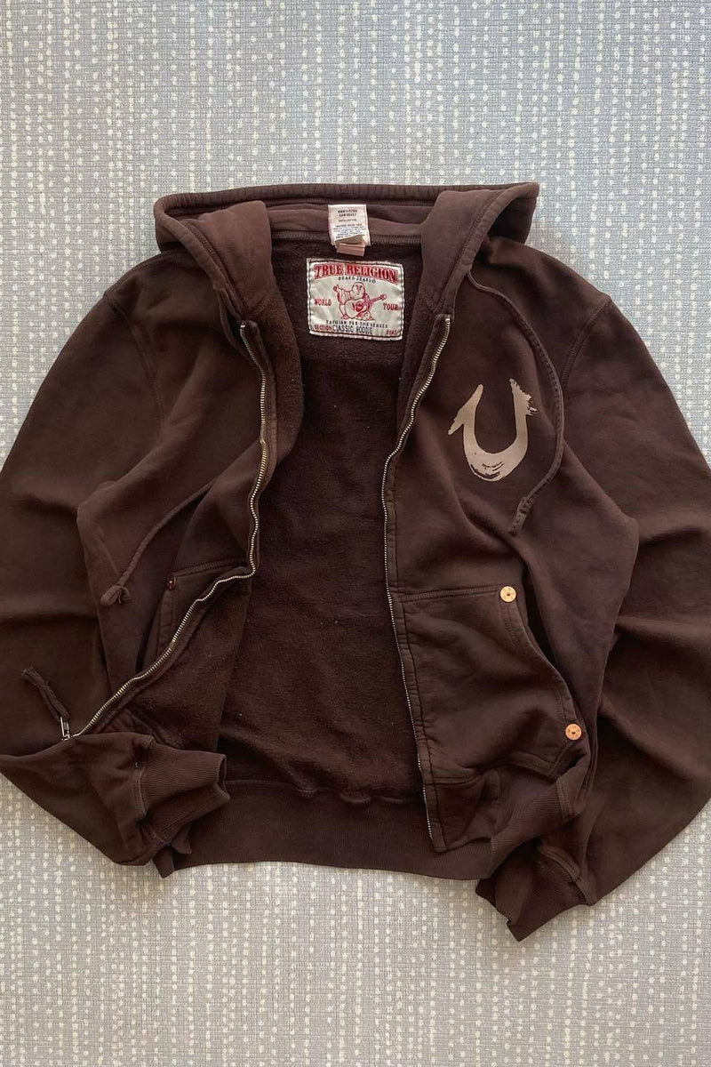 Vintage Graphic Riveted Zipper Hoodie