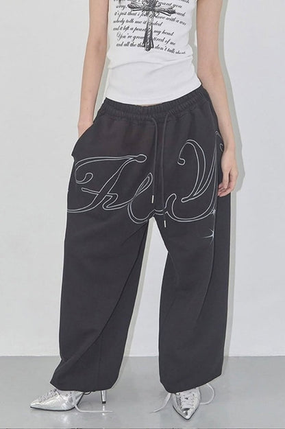 Vintage Hip-hop Letter Wing Casual Pants