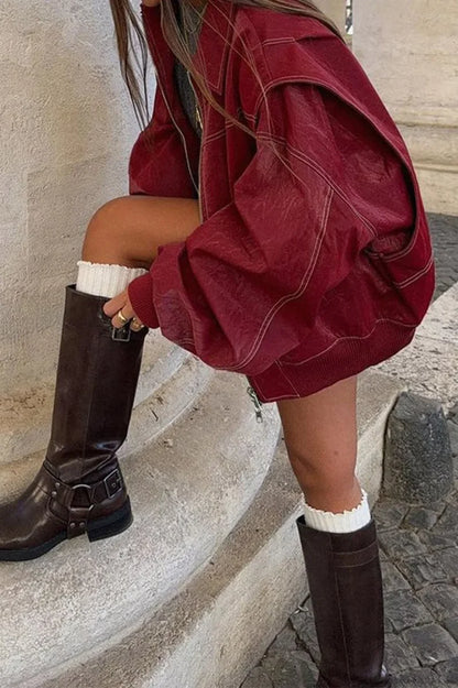 Vintage Loose Long Sleeve Lapel Leather Jacket