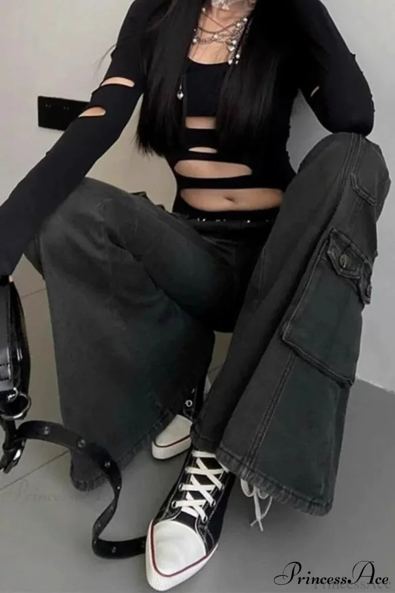 Vintage Multi-pocket Y2K Slim Flare Jeans