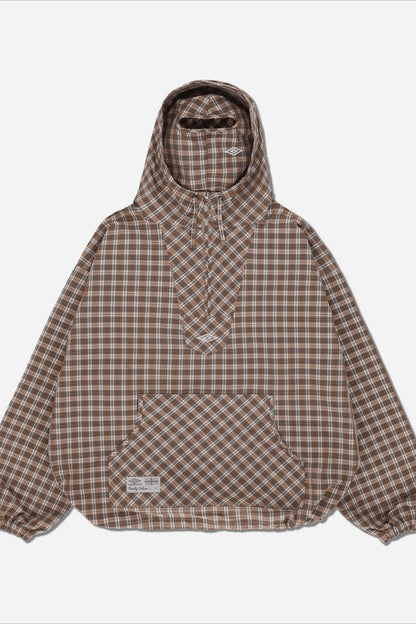 Vintage Plaid Half-Placket Masked Hoodie