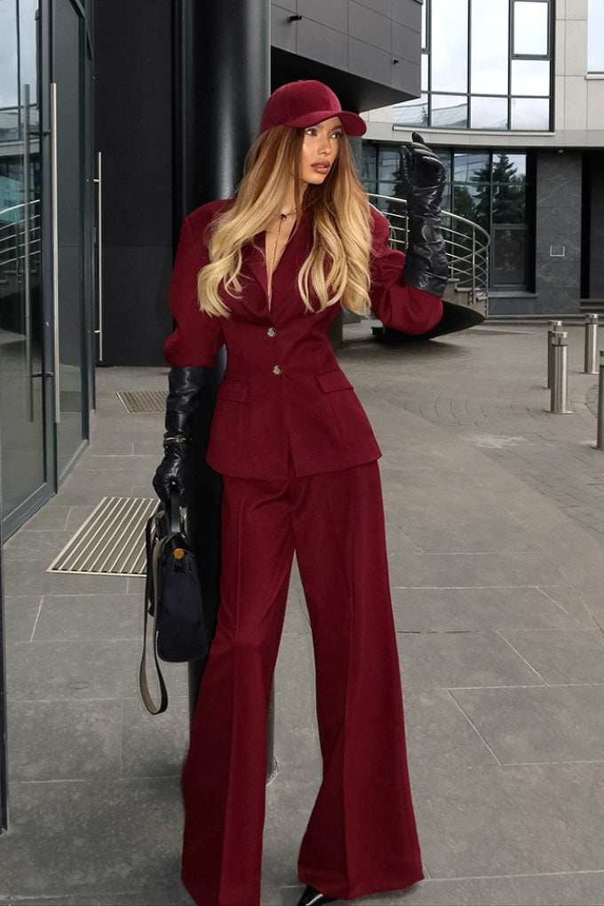 Vintage Polished Lapel Tailored Button Two Piece Set