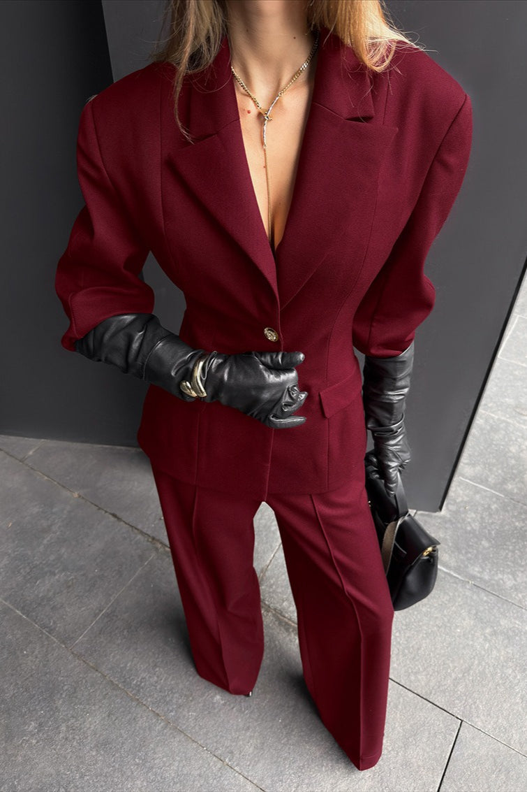 Vintage Polished Lapel Tailored Button Two Piece Set