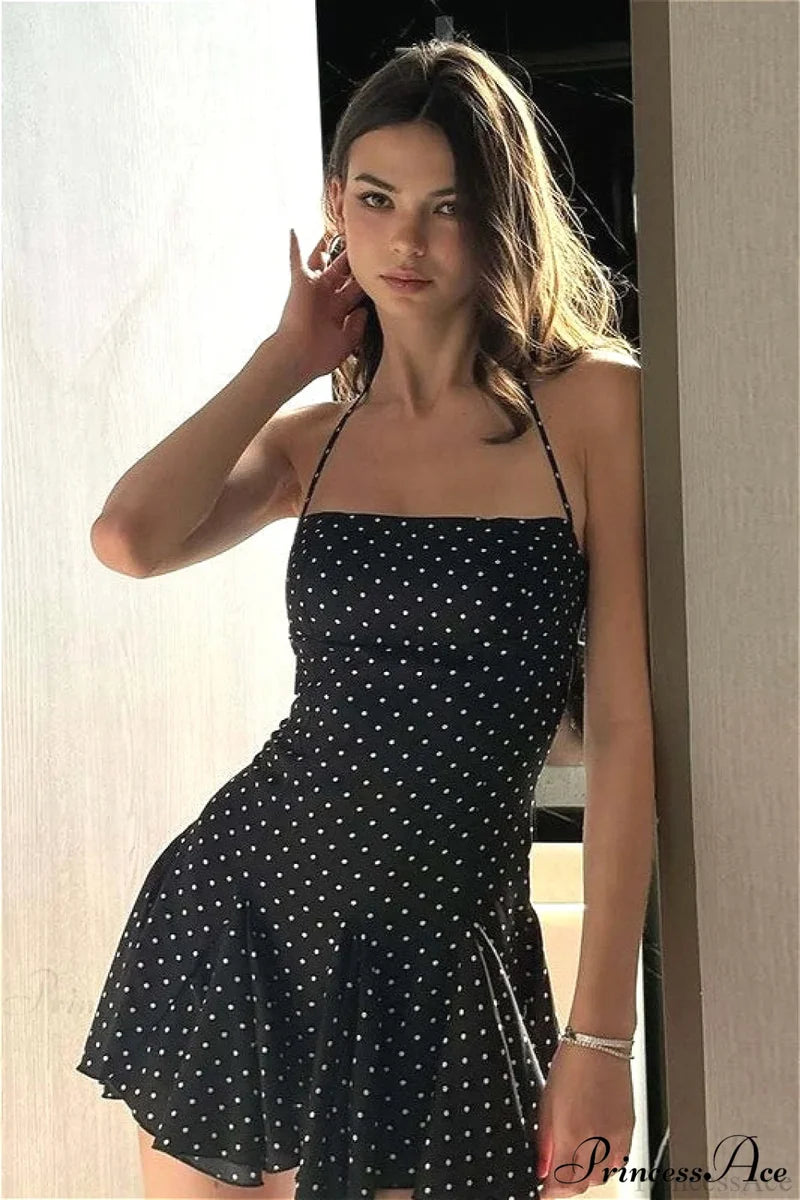 Vintage Polka Dot Halterneck Bodycon Party Dress