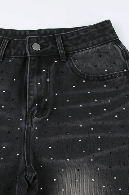 Vintage Rhinestone Distressed Low Waist Wide Leg Jeans