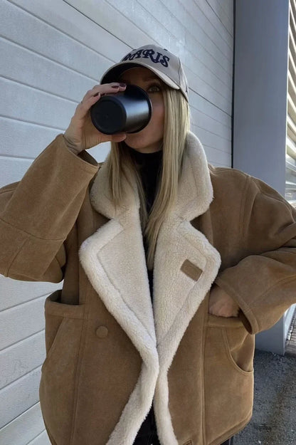 Vintage Sherpa Loose Warm Coat Khaki / S