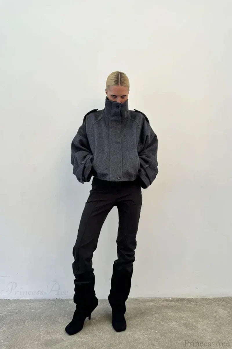 Vintage Stand Collar Buttoned Short Wool Coat