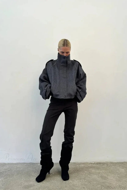 Vintage Stand Collar Buttoned Short Wool Coat