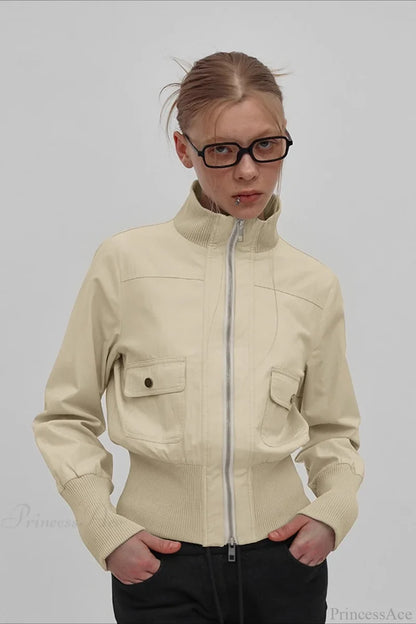 Vintage Utility Ribbed Pockets Jacket Khaki / S