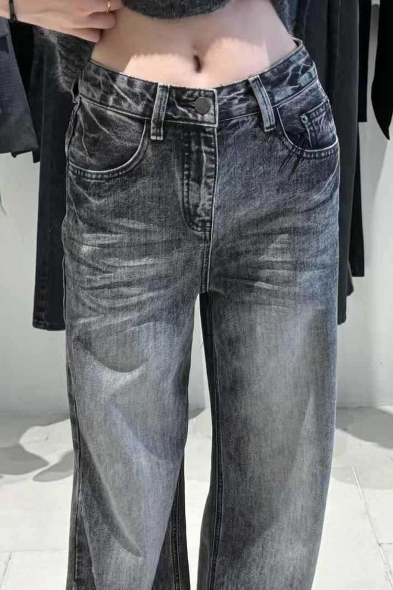 Vintage Washed Straight Wide Leg Jeans
