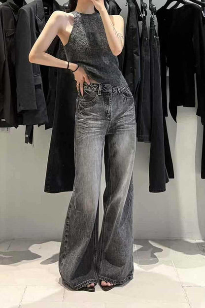 Vintage Washed Straight Wide Leg Jeans