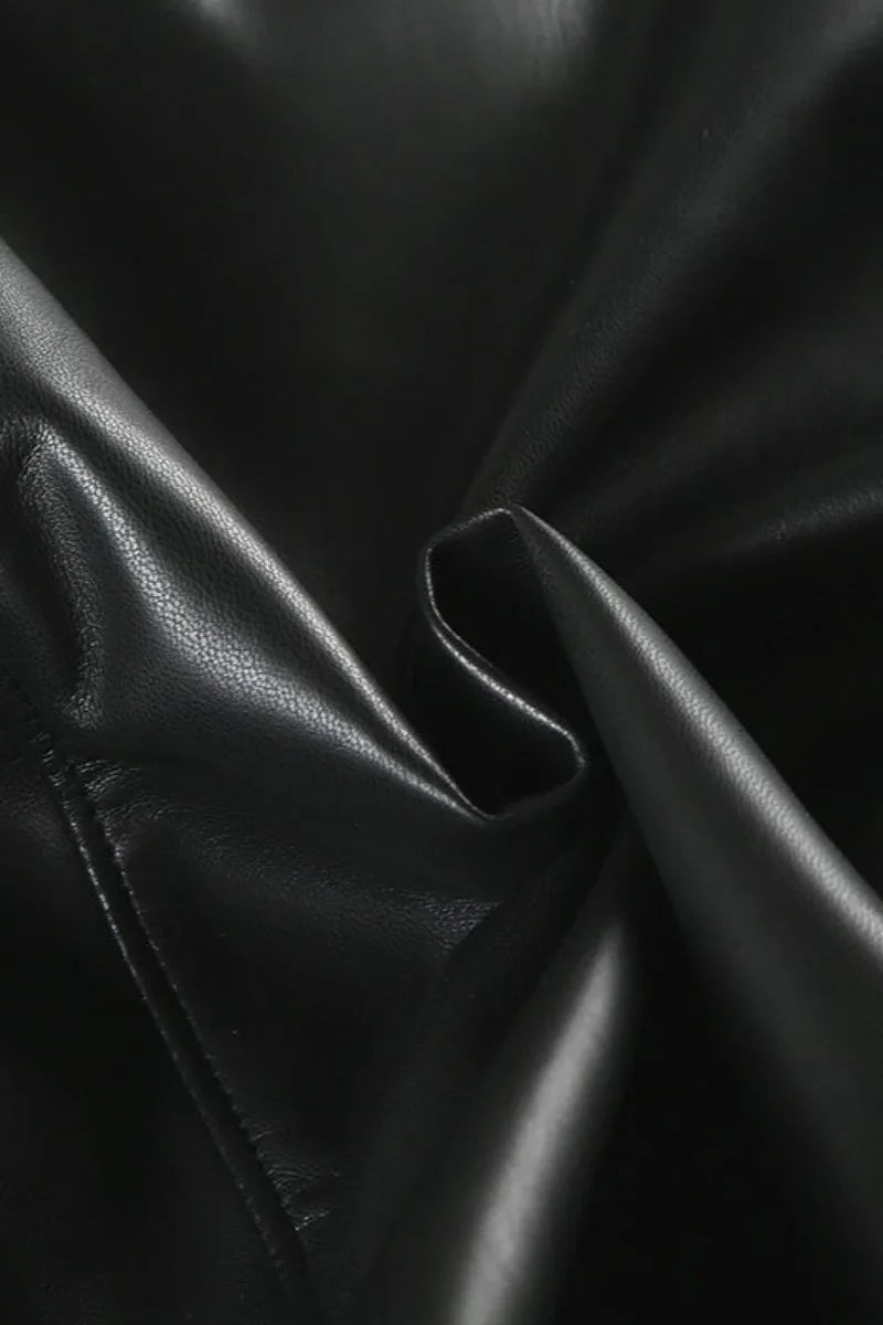 Vintage Y2K Furry Collar Leather Waist - Cinching Jacket