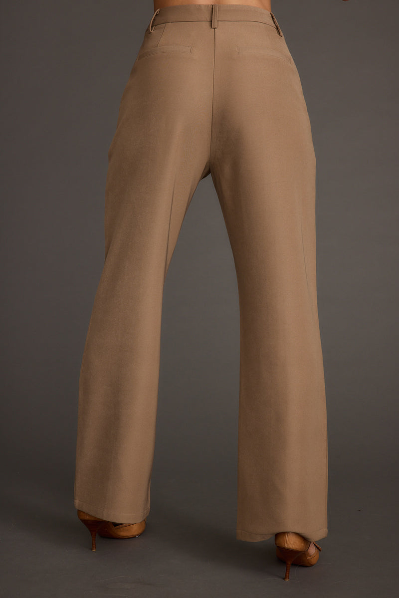 Virginia Taupe Seamed Slim Leg Trousers paired with complementary accessories for a polished look.