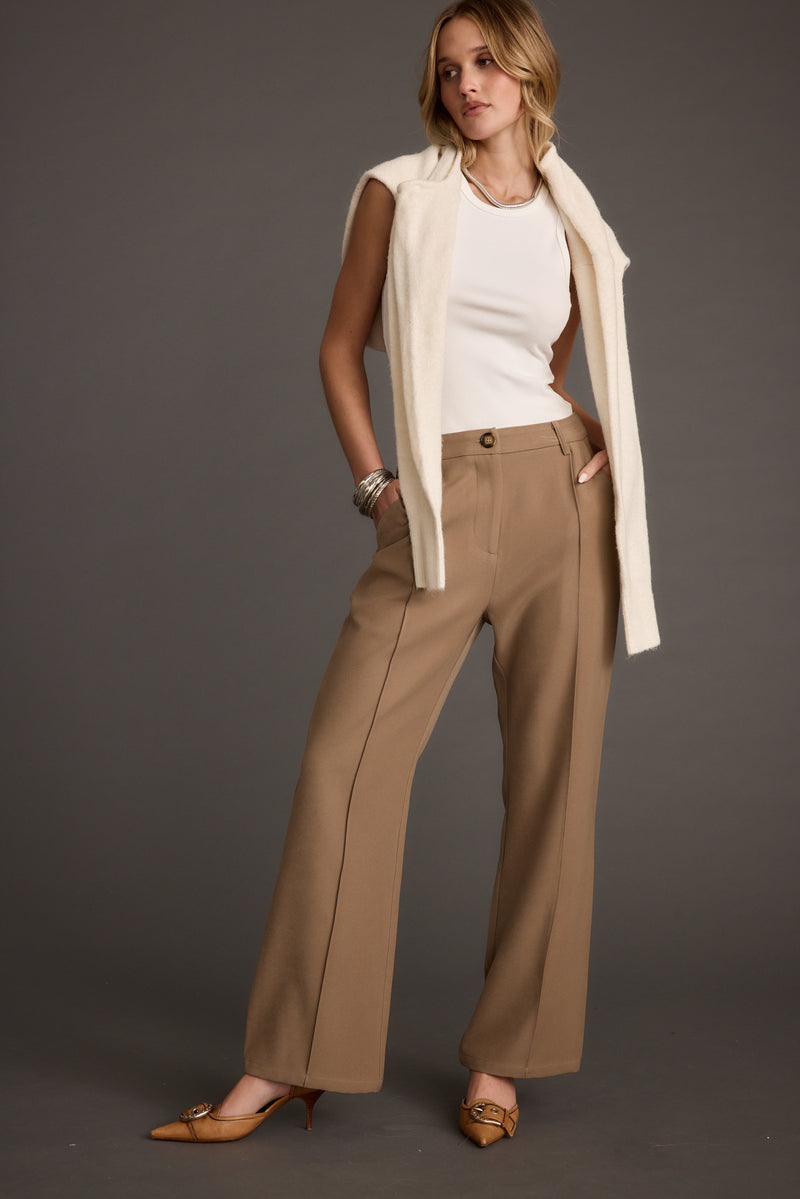 Additional view of the Virginia Taupe Seamed Slim Leg Trousers from a different perspective.