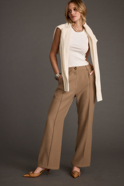 Additional view of the Virginia Taupe Seamed Slim Leg Trousers from a different perspective.