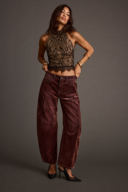 Additional view of the Vivette Black Lace Mock Neck Halter Top from a different perspective.