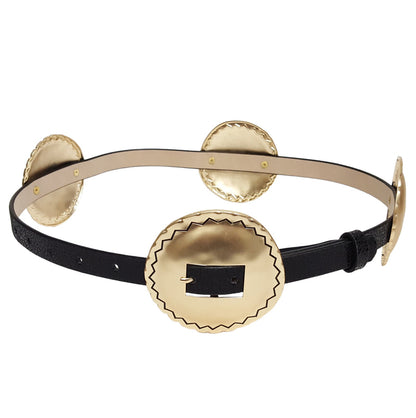 Waverly Black and Gold Statement Belt shown as part of a styled outfit ensemble.