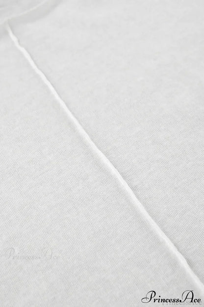 White Crew Neck Knit Panel Long Sleeve Tee