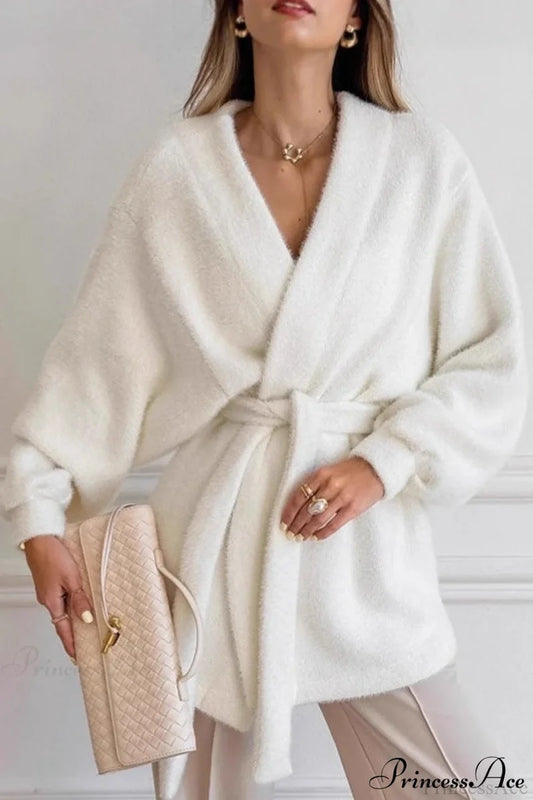 White Faux Fur Thickened Midi Elegant Coat White / S