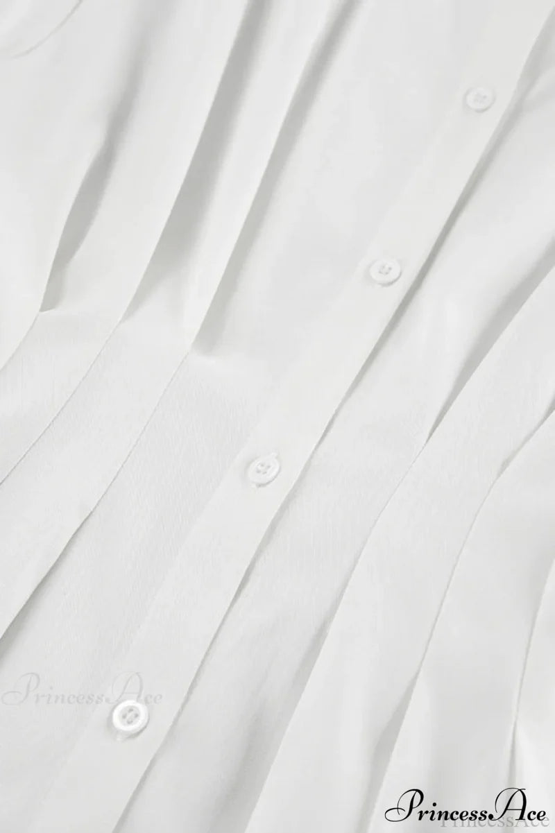 White Pleated Waist Slim Blouse