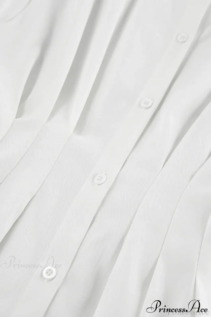 White Pleated Waist Slim Blouse