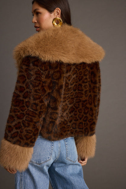 Close-up of the Wild Heart Leopard Faux Fur Cropped Jacket showcasing the faux fur texture and craftsmanship.