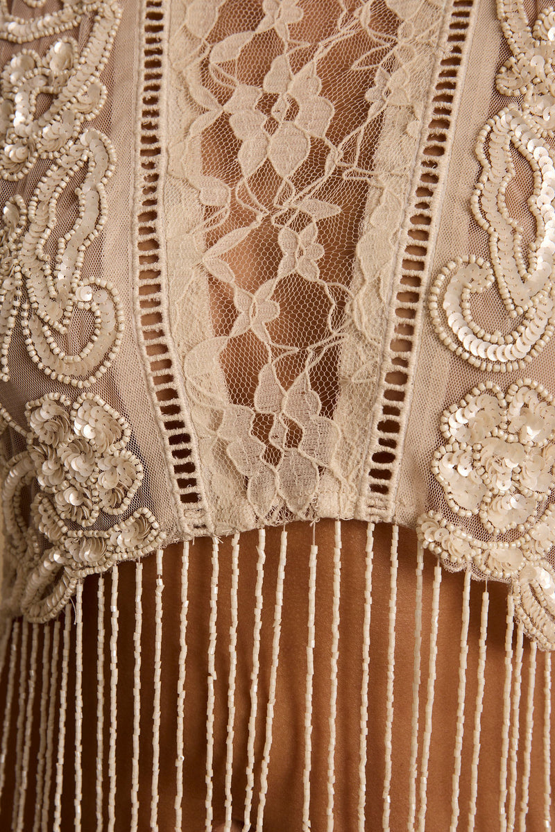 Wild Moon Cream Beaded Top shown in a complementary styling arrangement.
