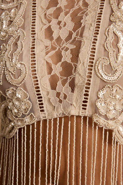 Wild Moon Cream Beaded Top shown in a complementary styling arrangement.