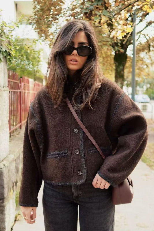 Wool Blend Colorblock Casual Coat Brown / S coats