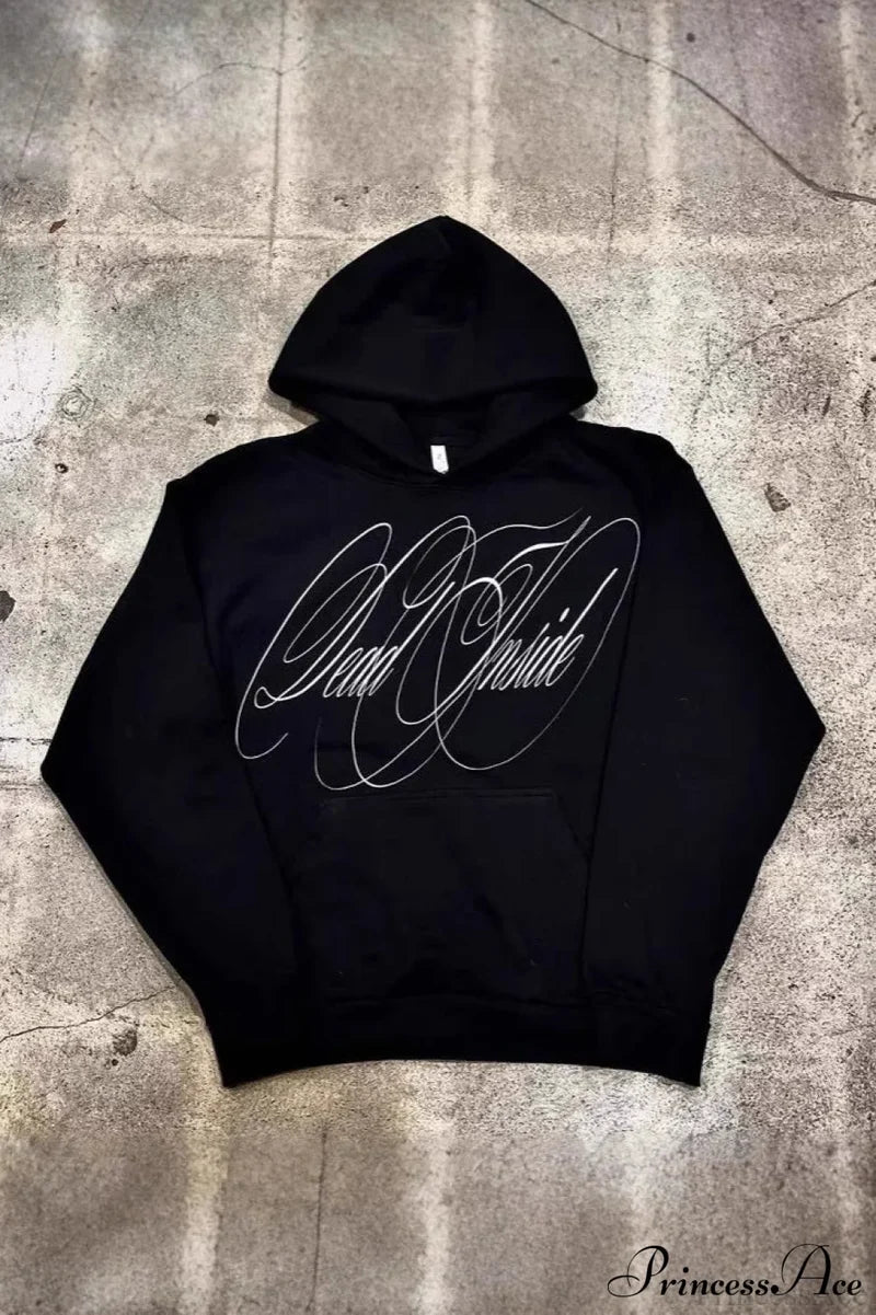 Y2K Gothic Street Vintage Print Hoodie Black / S