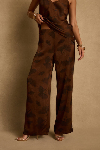Yasmine Espresso Floral Satin Pants