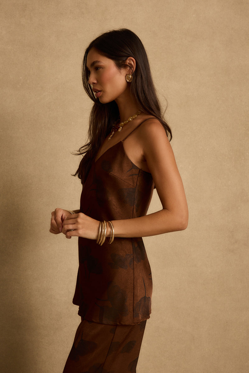 Yasmine Espresso Floral Satin Tank