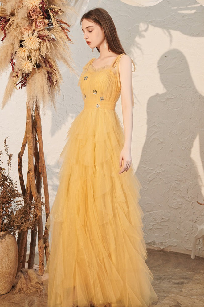 Yellow Spaghetti Strap Mini Formal Dress XS / Yellow