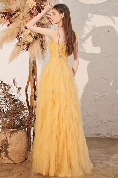 Yellow Spaghetti Strap Mini Formal Dress