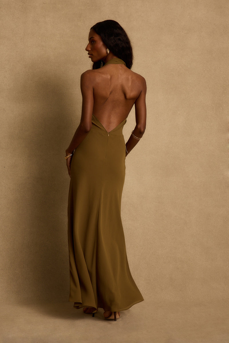 Zela Olive Cowl Maxi Dress