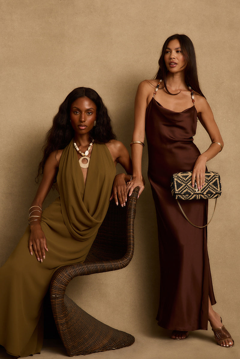 Zela Olive Cowl Maxi Dress